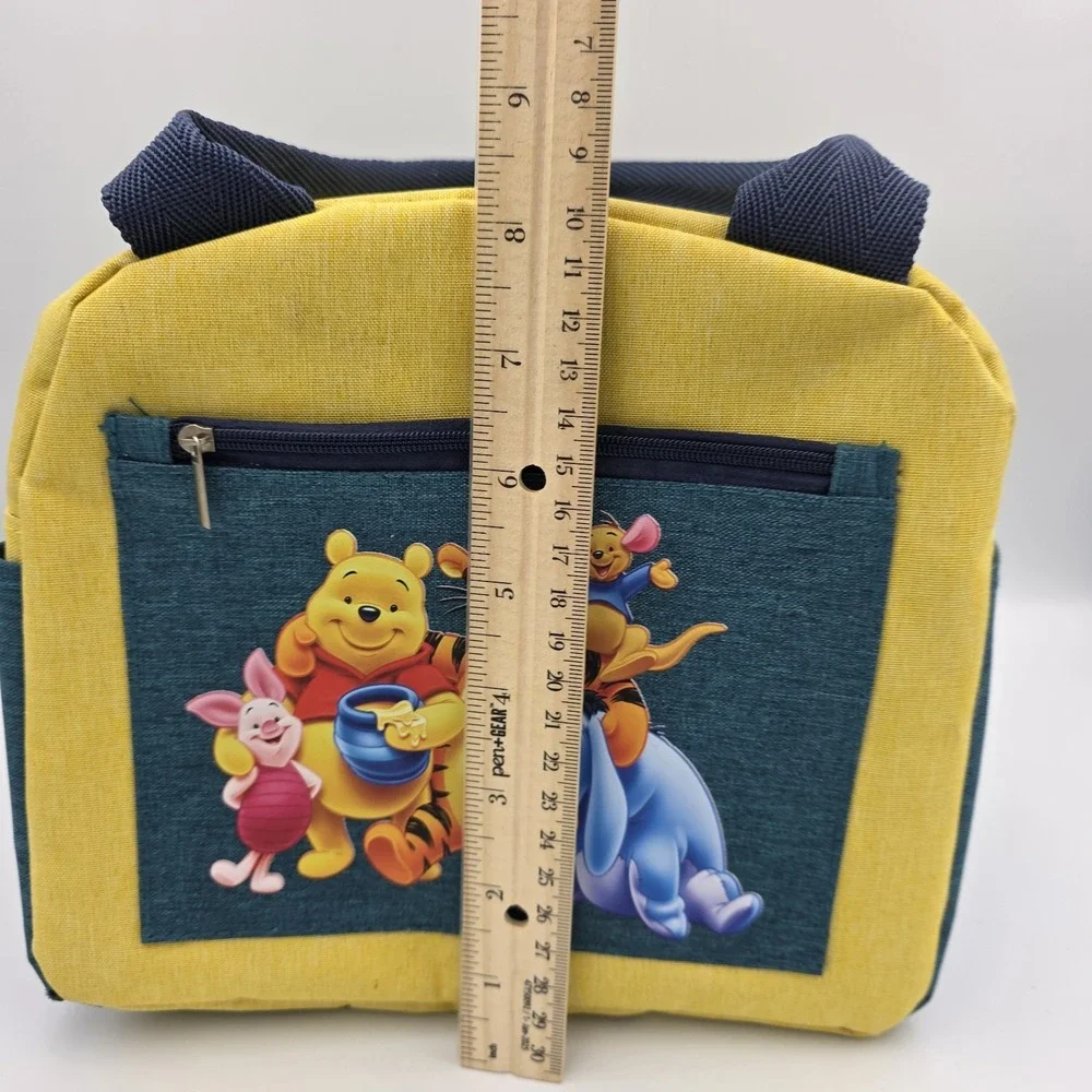 Disney Winnie The Pooh Lunch Bag Thermal Lining Zipper Handles Yellow Green